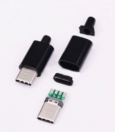 کانکتور USB Type-C نری (Plug) به همراه کاور مشکی